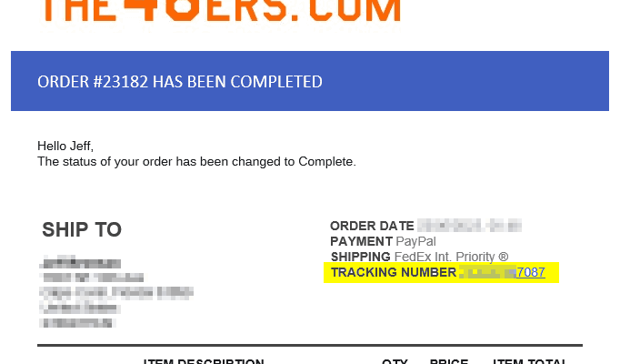 Tracking ID email confirmation