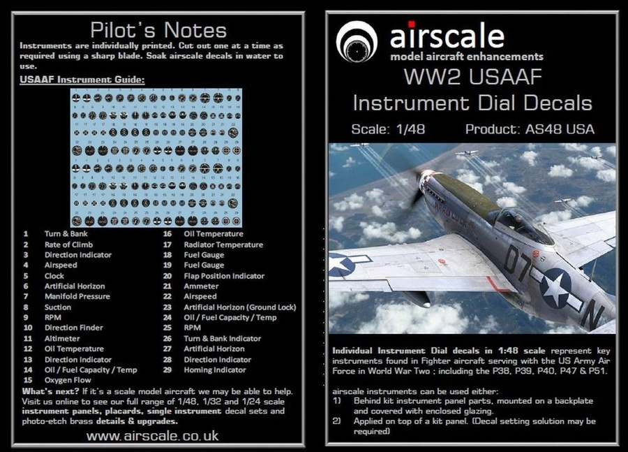 Airscale 1/32 USAAF Cockpit instrument decals AS32USA