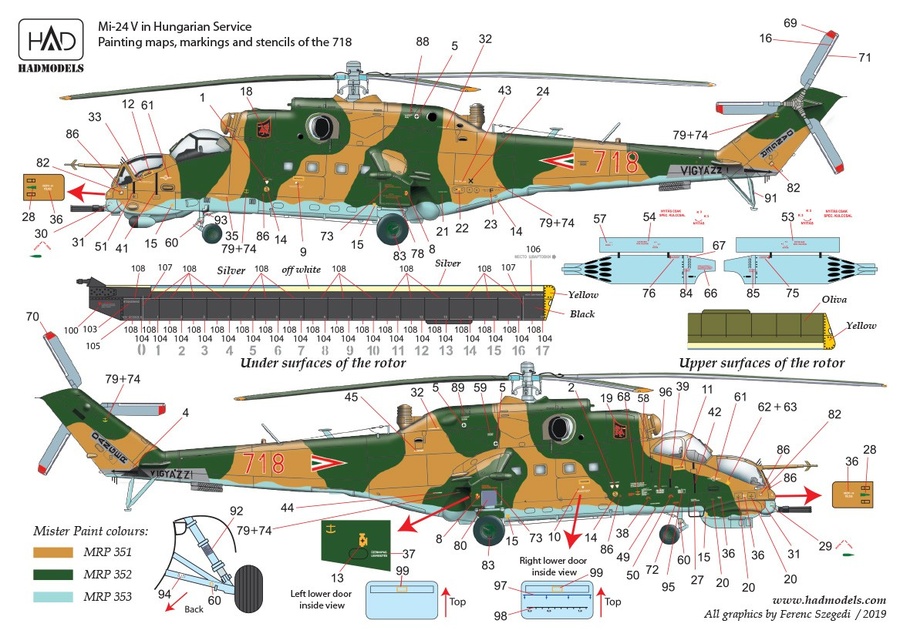 Hungarian Aero Decals 1/48 Mi-24 HIND Helicopter Hungarian Stencil Set 