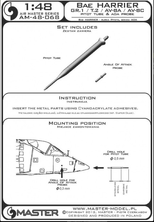 Bae HARRIER GR.3 T.4 PITOT TUBE & AoA PROBE 1/48 MASTER-MODEL 48-069 