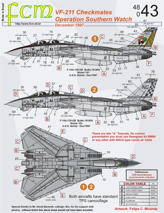 Decals F 14a Vf 211 Operation Southern Watch