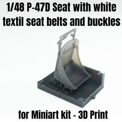 P-47D Seat with white textil seat belts and buckles