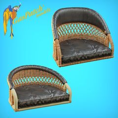 British wicker seat perforated back – short leather frame ,tall big leather pad