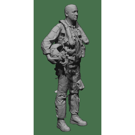 US Air Force pilot standing 1, 90s-early 2000s, HGU-55 helmet under arm, head 3 Reedoak 480287 1:48