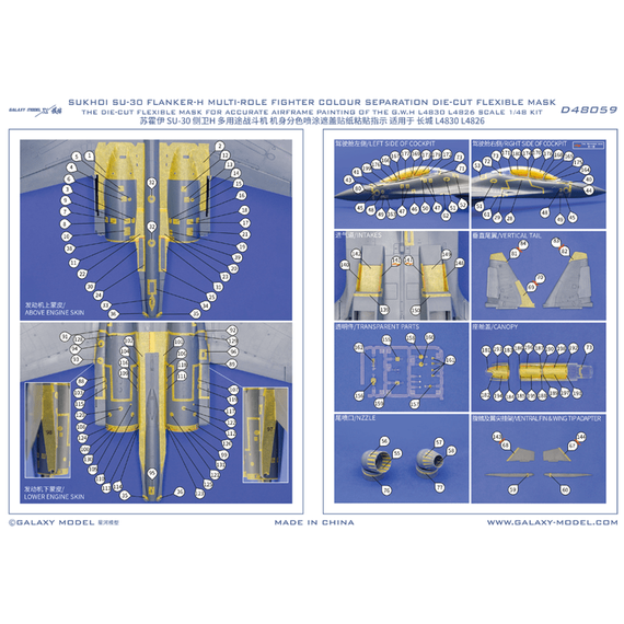 Su-30 Flanker-H Multi-Role Fighter color separation die-cut flexible mask for accurate airframe painting, image 4