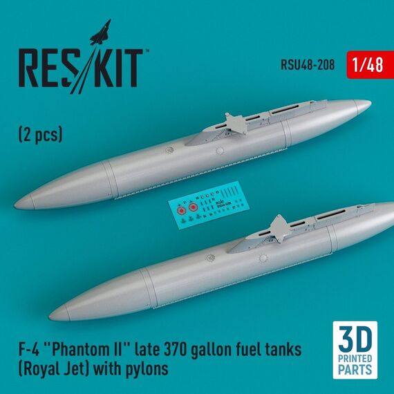 F-4 "Phantom II" late 370 gallon fuel tanks (Royal Jet) with pylons (2 pcs) (3D Printed)