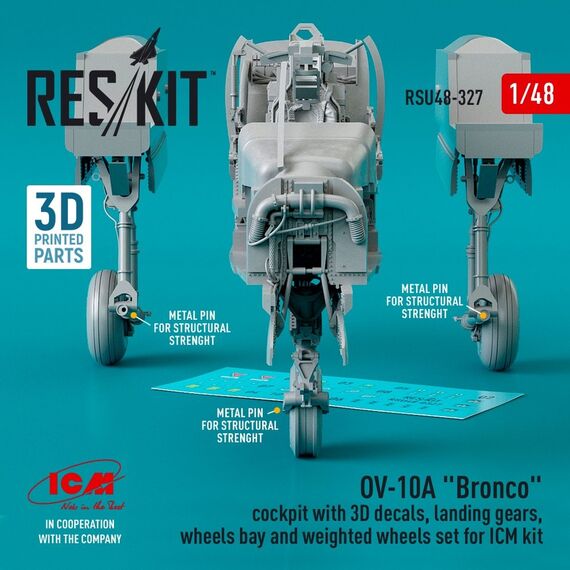 OV-10A "Bronco" cockpit with 3D decals, landing gears, wheels bay and weighted wheels set(3D Printed), image 2