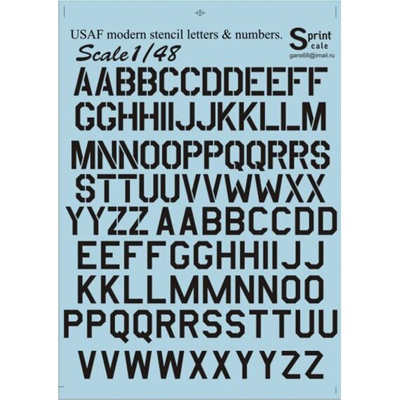 USAF modern stencil letters and numbers (Black)