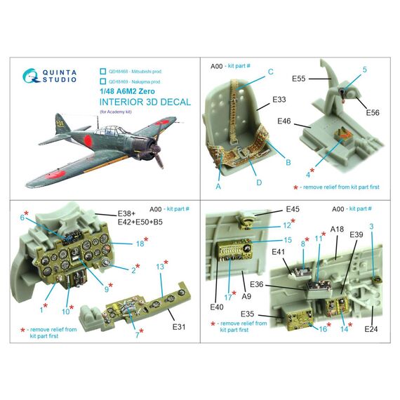 A6M2 Zero (Mitsubishi Prod.) 3D-Printed & coloured Interior on decal paper, image 11