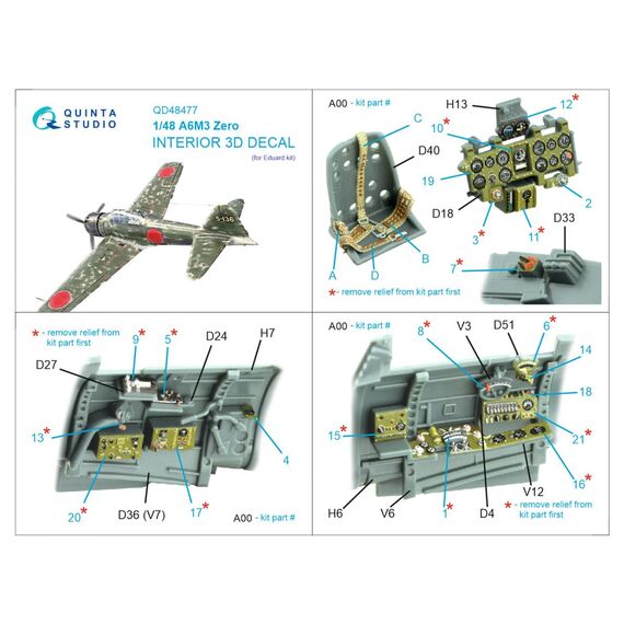 A6M3 Zero 3D-Printed & coloured Interior on decal paper, image 11