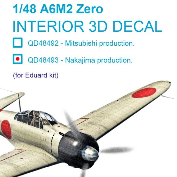 A6M2 Zero Nakajima Production 3D-Printed & coloured Interior on decal paper