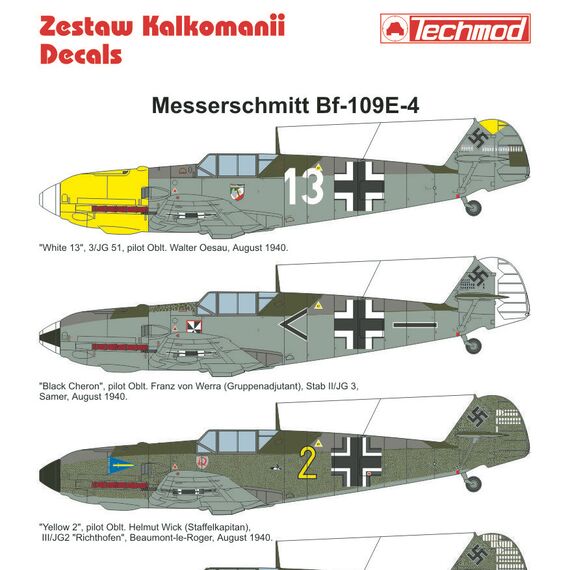 Bf 109E-4 decal sheet