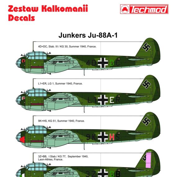 Ju 88A-1 decal sheet