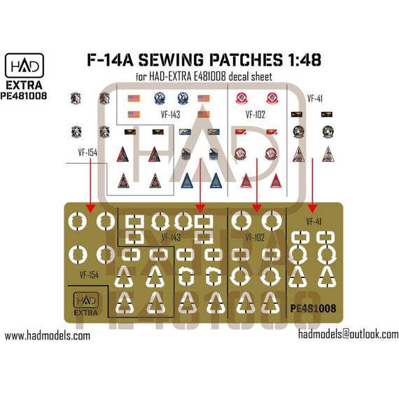 F-14A/D sewing patches VF-143 VF-154 VF-41 VF102 photo-etched part, image 2