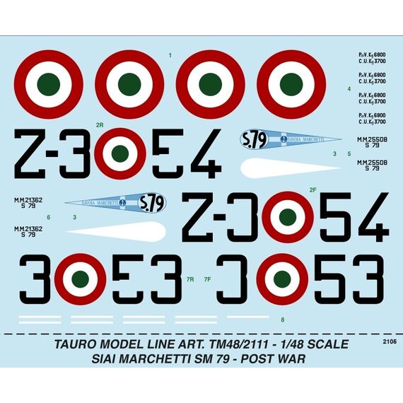 Siai Marchetti SM 79 in post war service (single film decal) unique