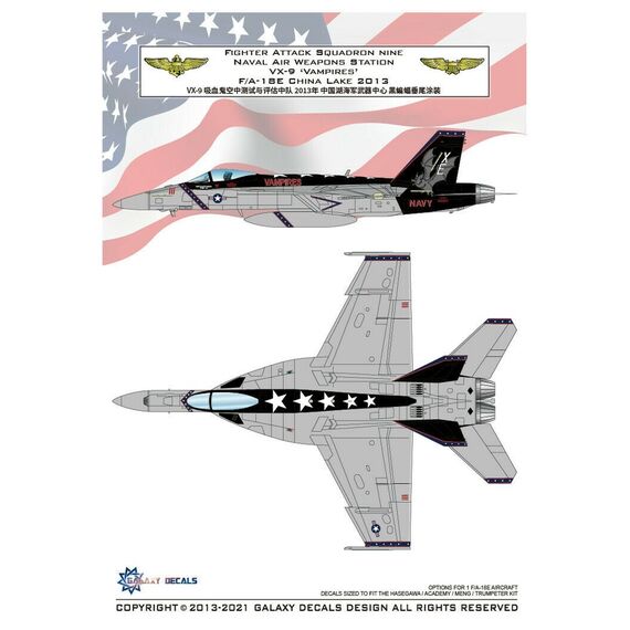 F/A-18E China Lake 2013 Fighter attack squadron nine naval air weapons station VX-9 ''Vampires''  decal sheet