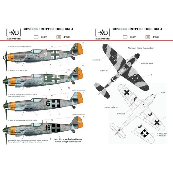 Bf 109 G-10 decal sheet