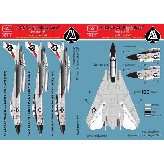 F-14A VF-41 ''Black Aces'' USS NIMITZ 1978-80 decal sheet, image 2