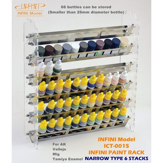 Paint rack narrow (Tamiya, Vallejo, Mig, AK) Infini Model ICT-0015