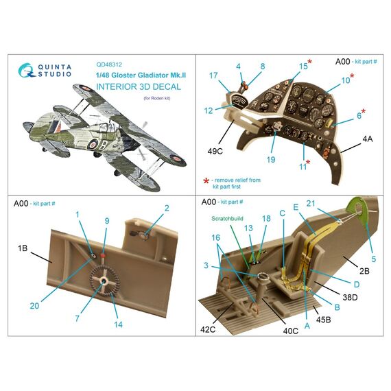 Gloster Gladiator MKII 3D-Printed & coloured Interior on decal paper, image 2