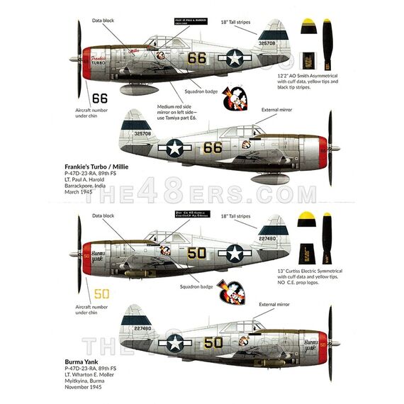 P-47D Razorback Thunderbolts   BURMA BANSHEES / CBI  89th FS  / 90th FS  / 80th FG  Markings for five 80th FG Razorbacks, image 3