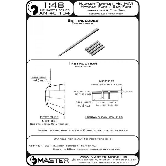 Tempest Mk.II/V/VI, Hawker Fury/Sea Fury Mk.V cannon barrel tips & Pitot Tube, image 4