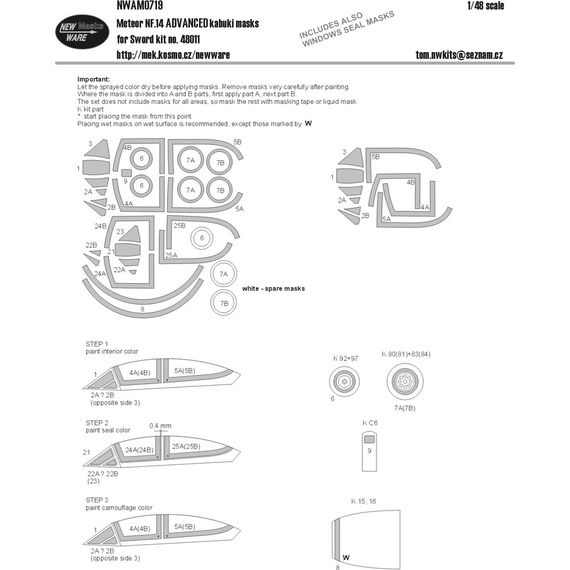 Meteor NF.14 ADVANCED kabuki masks aircraft canopy including seal masks, wheels, other clear parts, engine intakes, image 2