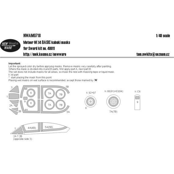 Meteor NF.14 BASIC kabuki masks aircraft canopy, wheels, other clear parts, image 2