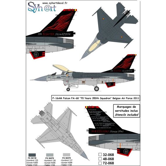 F-16AM FA-68 70 Ans 350Sqn 2011 + Stencils