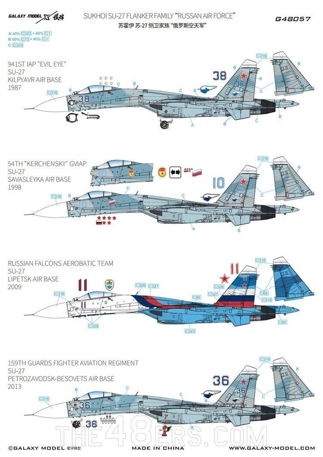 Su-27 Flanker Family Decal Color Separation Mask