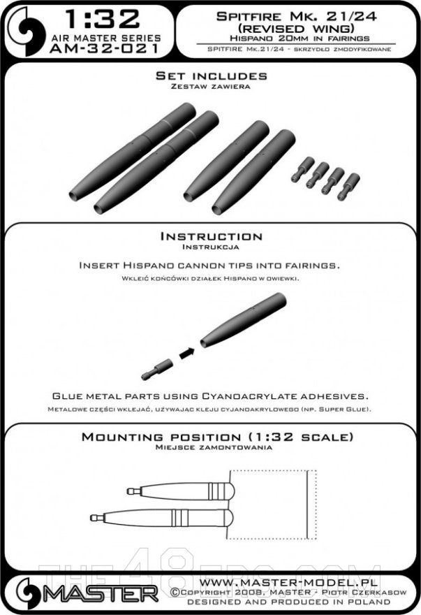 Spitfire Mk.21/24 Hispano 20mm cannons Master AM-32-021 1:32