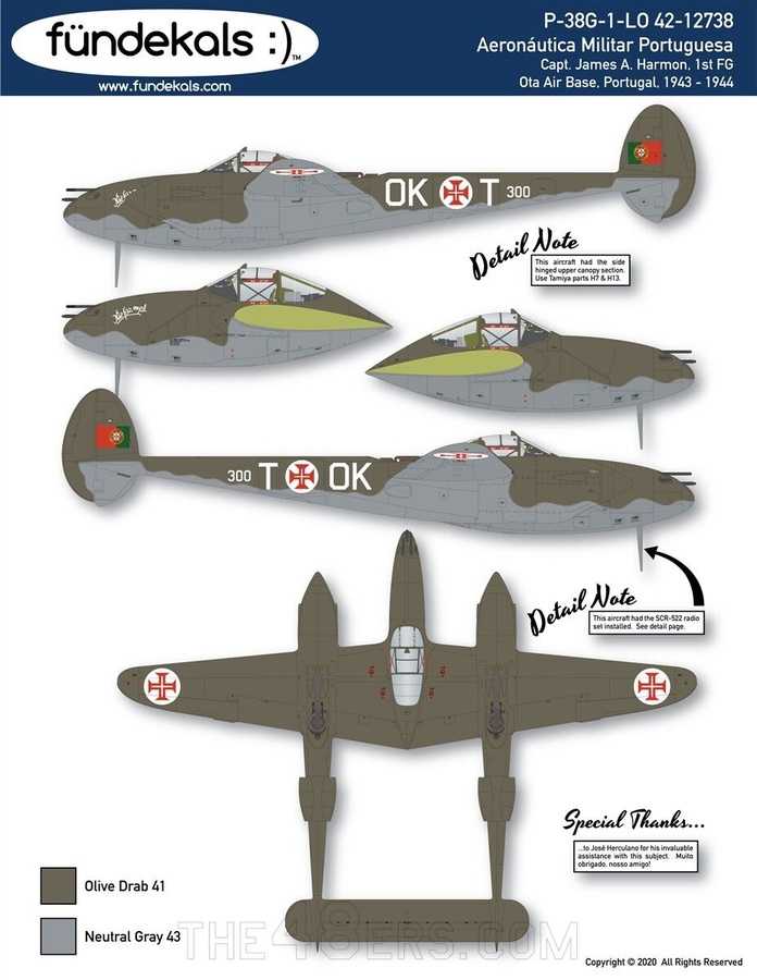 fündekals 1/48 P-38E/F/G/H Lightnings Decal Set
