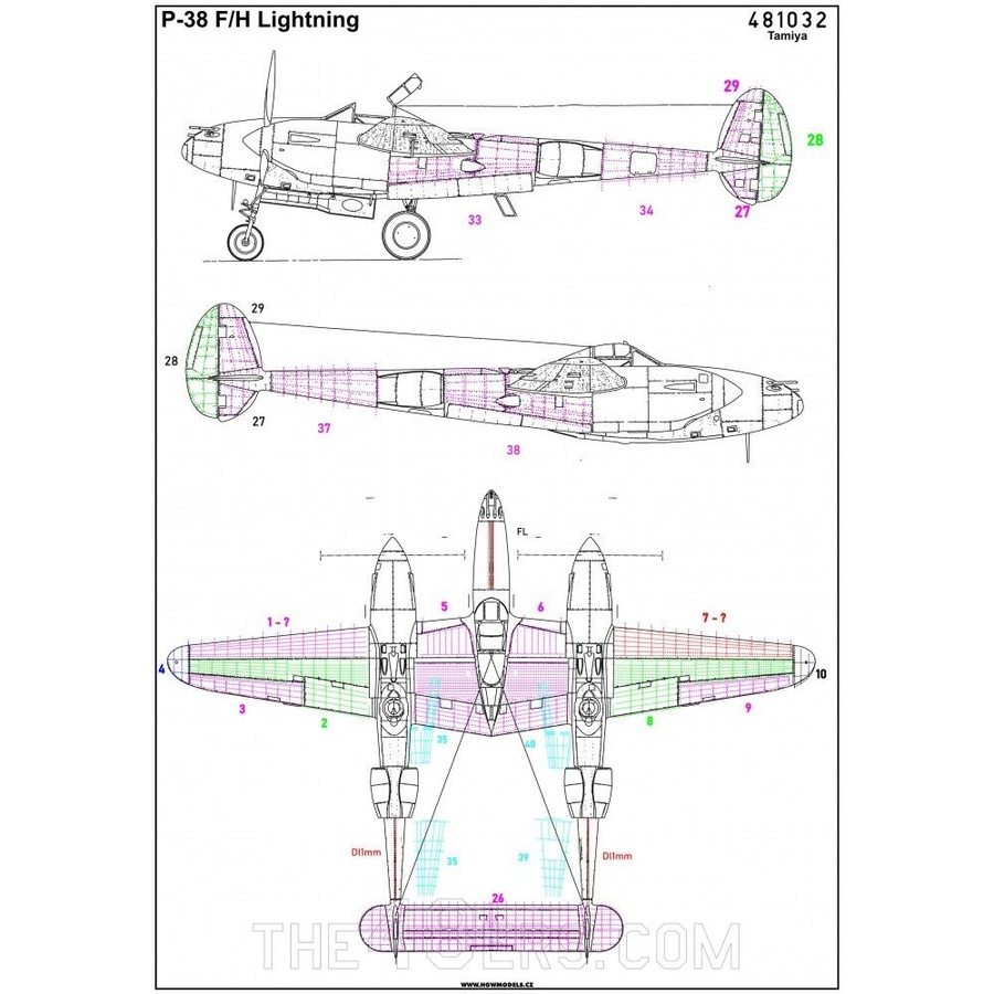 EDUER48004 1:48 Eduard P-38F P-38G P-38H Lightning Raised Rivets & Surface  Details (TAM kit) - Sprue Brothers Models LLC