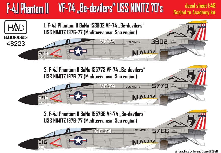 F-4J VF-74 Be -devilres USS NIMITZ 70?s decal sheet