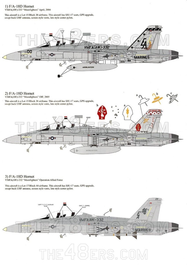MAW32004 1:32 MAW Decals - Double D F-18D Hornet Pt 2 VMFA(AW)-332  VMFA(AW)-121 #32004 - Sprue Brothers Models LLC